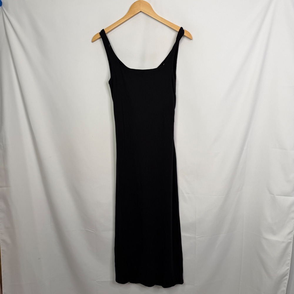 Nine Britton Black Ribbed Square Neck Twist Back Cutout Midi Dress Medium NWT - Picture 5 of 9